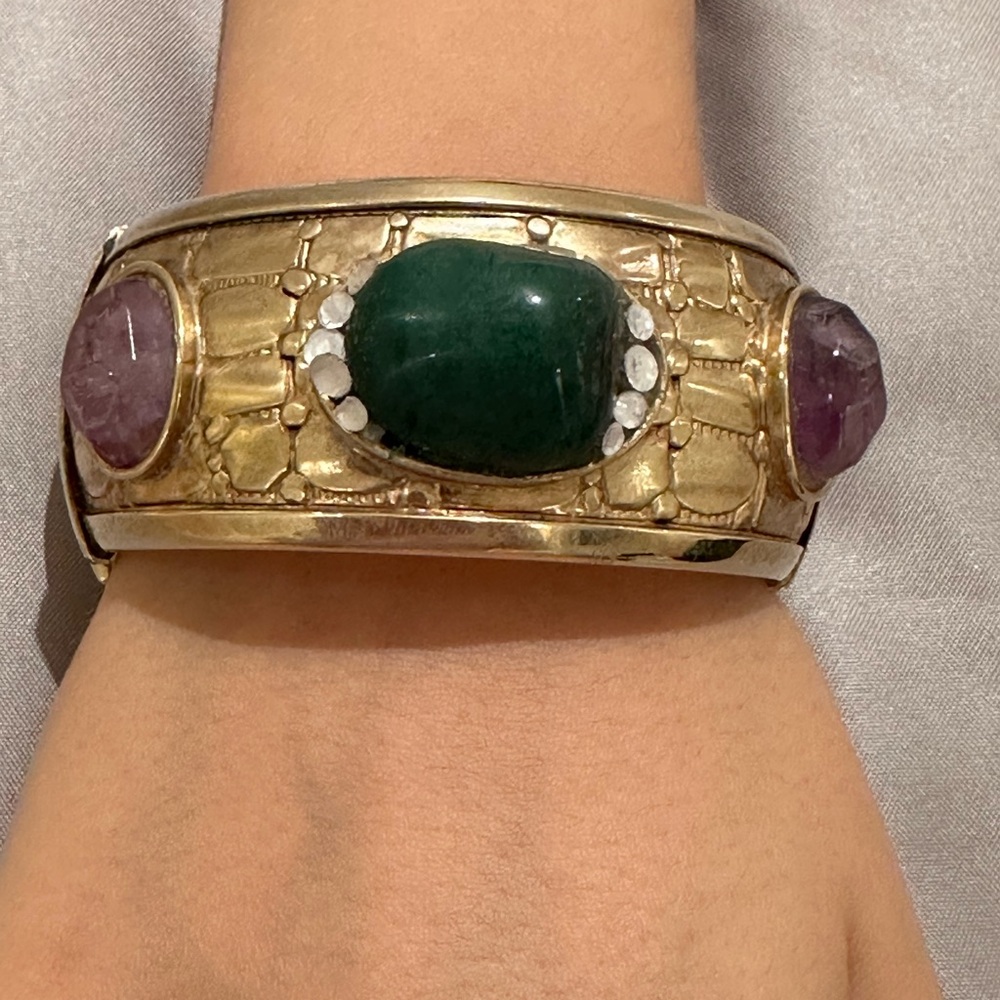 FABRIZIO GIANNONI Gold-Tone Cuff Bracelet with Green and Purple Stones